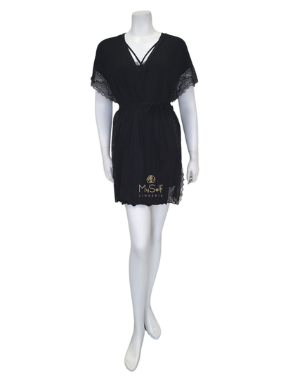 3722+3723 Black Flawless Lace Chemise & Wrap Set