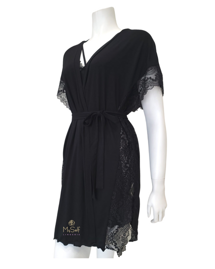 3722+3723 Black Flawless Lace Chemise & Wrap Set