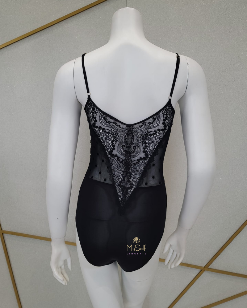 3726 Lace & Dots Black Bodysuit