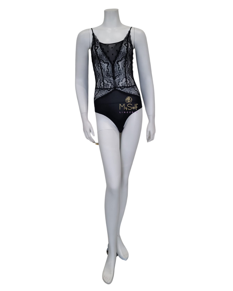 3726 Lace & Dots Black Bodysuit
