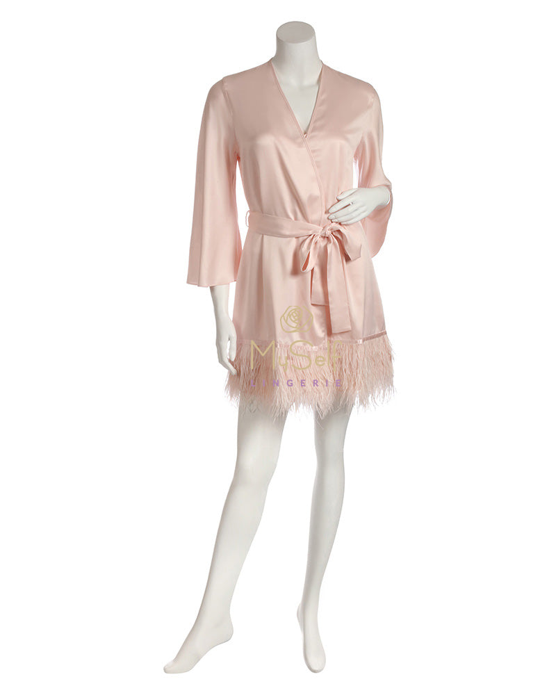 Rya Collection 394 Swan Feathers Satin Kimono Wrap myselflingerie.com