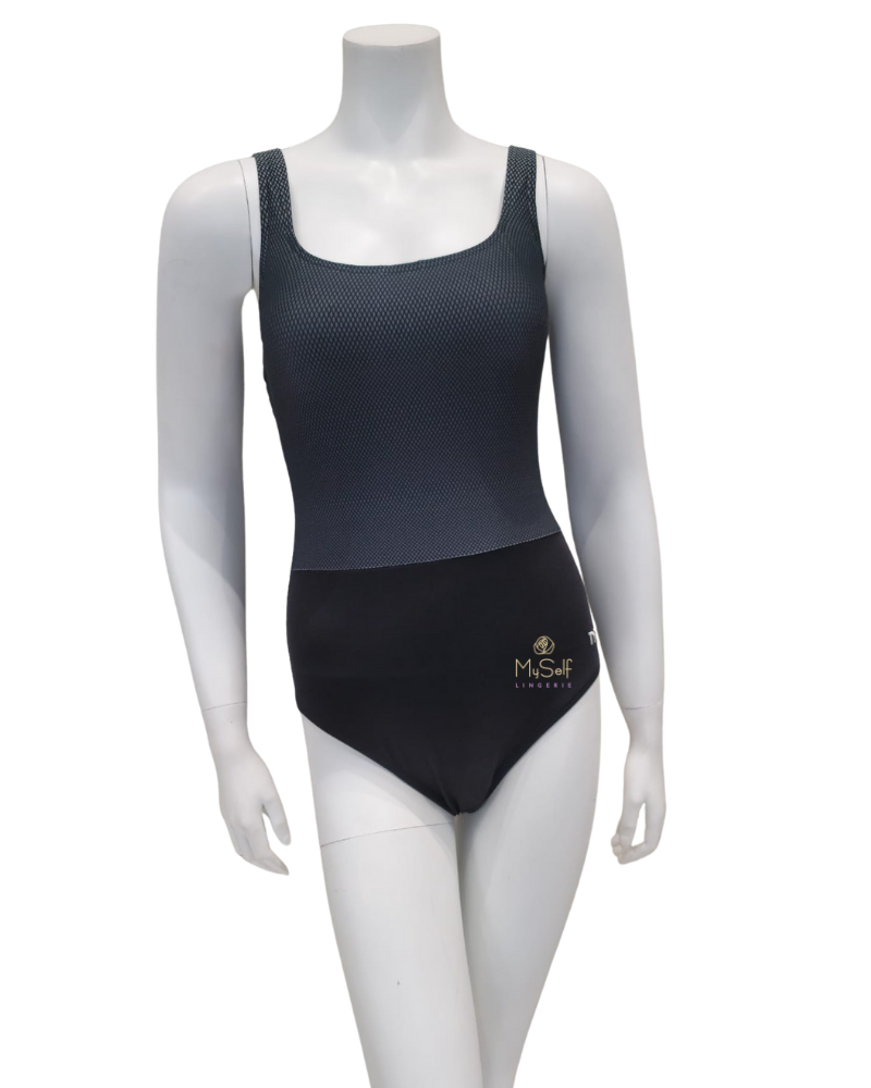TAQAF7A Black/Grey Fishnet Controlfit Swimsuit