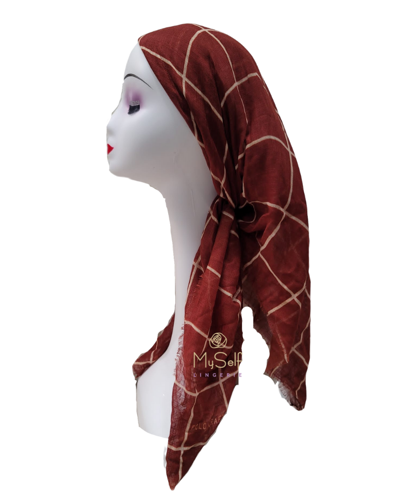 Lizi Headwear Open Back Rust Plaid Pre-Tied Bandanna myselflingerie.com