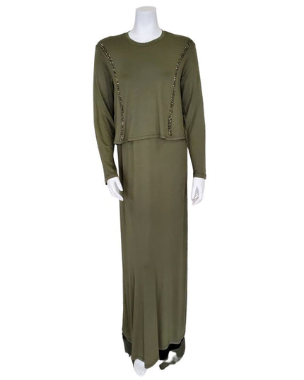 Pierre Balmingo Paris 05-4524A-NLL Olive Modal Nursing Nightgown with Gemstones myselflingerie.com
