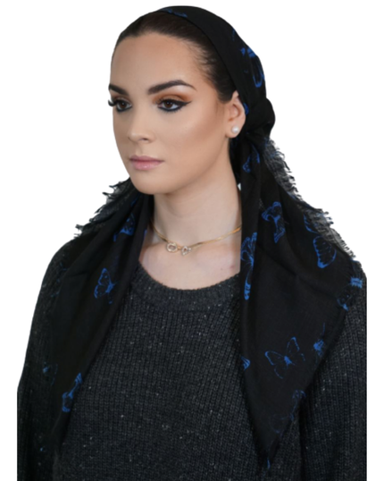 Tie Ur Knot Black/Blue Butterfly Pre-Tied Bandanna with Light Non Slip Grip myselflingerie.com