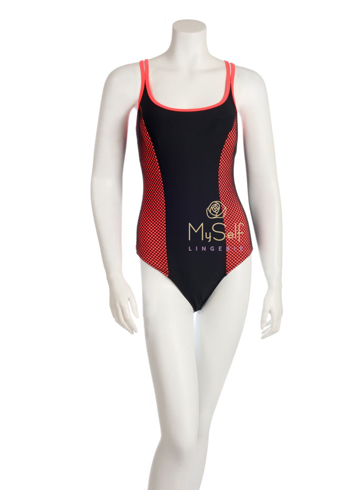 NBB Lingerie 51063 Hot Pink and Black Crossback Swimsuit myselflingerie.com