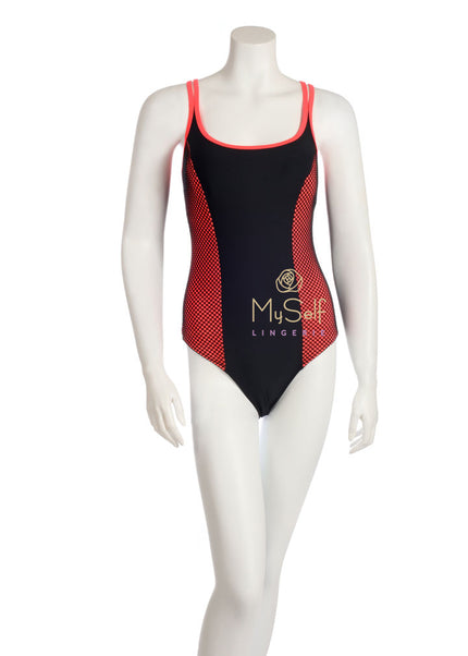 NBB Lingerie 51063 Hot Pink and Black Crossback Swimsuit myselflingerie.com