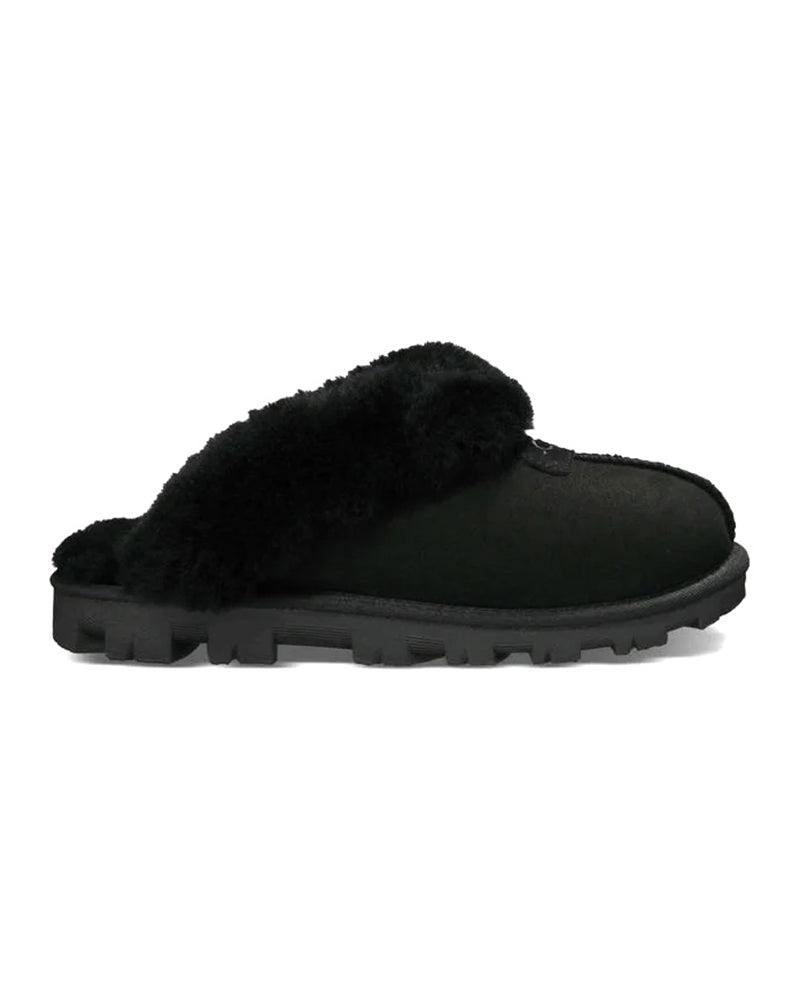 UGG 5125 Black Clog Suede Slippers with Fur Trim myselflingerie.com