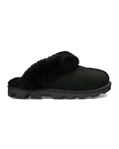 UGG Black Clog Suede Slippers with Fur Trim Myselflingerie.com