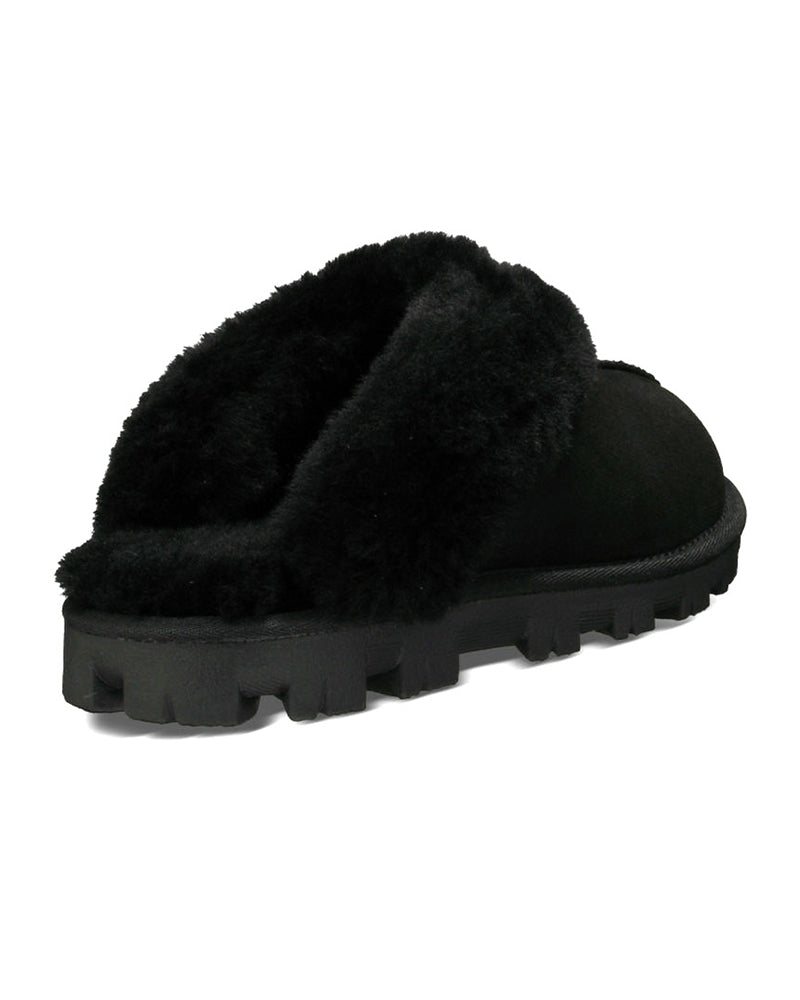 UGG 5125 Black Clog Suede Slippers with Fur Trim myselflingerie.com