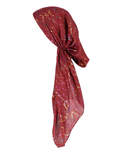 Lizi Headwear Burgundy/Colorful Marble Foil Pre-Tied Bandanna myselflingerie.com