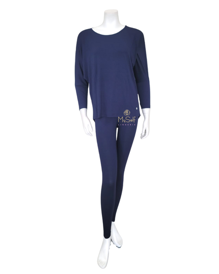 3049-R Navy Round Neck Modal Pajamas Set