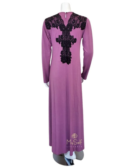 Clara Rossi 41 Mauve Pull On Black Back Lace Detail Modal Nightgown myselflingerie.com