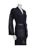 Fleurt 6306 Black/Rose Gold Lace Modal Morning Robe w/ Pockets myselflingerie.com