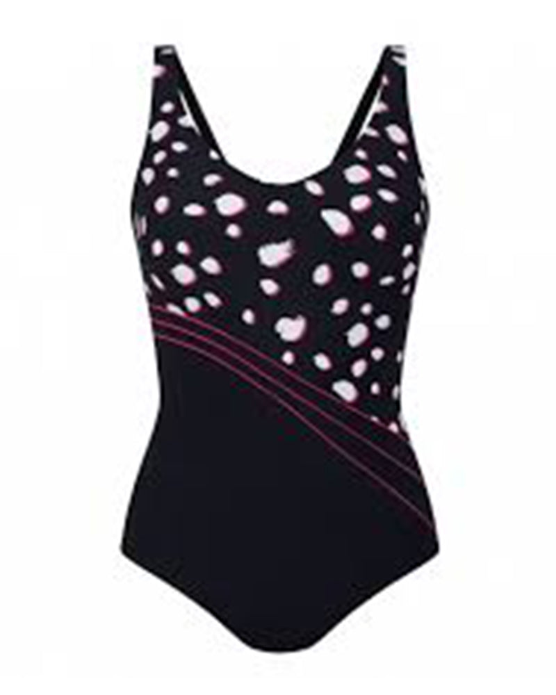 Anita 6315 Nara Black White and Fuchsia Print Swimsuit myselflingerie.com