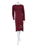 3351 Red Wine Button Down Long Sleeve Modal Nightshirt
