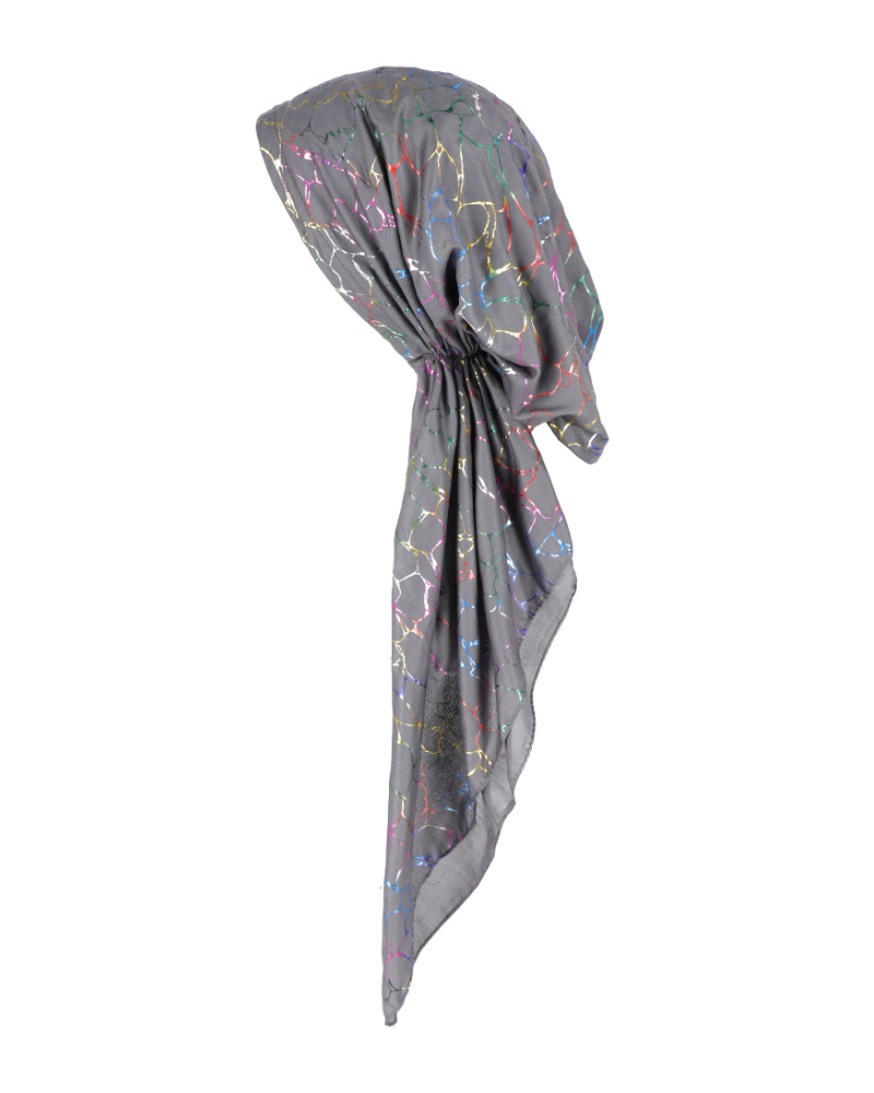 Grey/Colorful Marble Foil Pre-Tied Bandanna