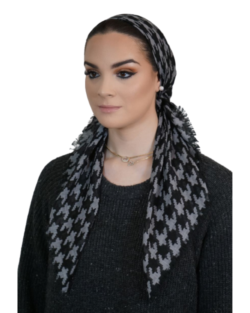 Tie Ur Knot Black/Gray Houndstooth Pre-Tied Bandanna with Light Non Slip Grip myselflingerie.com