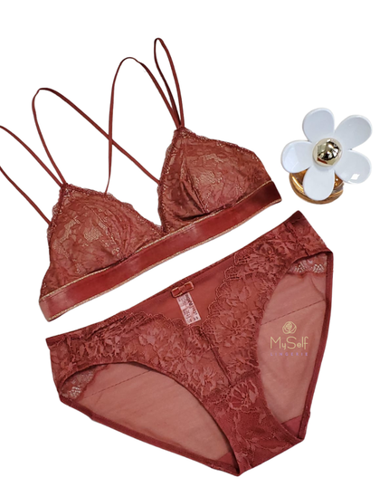935204 Marsala Lace Encounter Velvet Trim Bralette MYSELFLINGERIE.COM