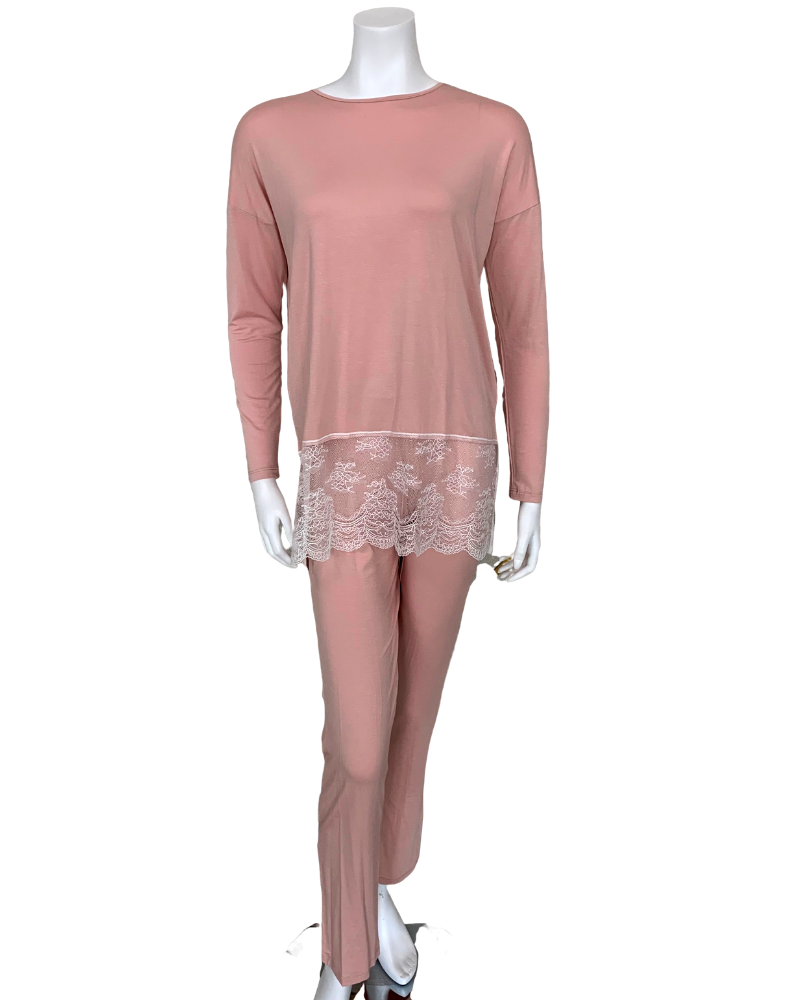 Vanilla Night and Day 3446 Lace Bottom Pink Modal Pajamas Set MYSELFLINGERIE.COM