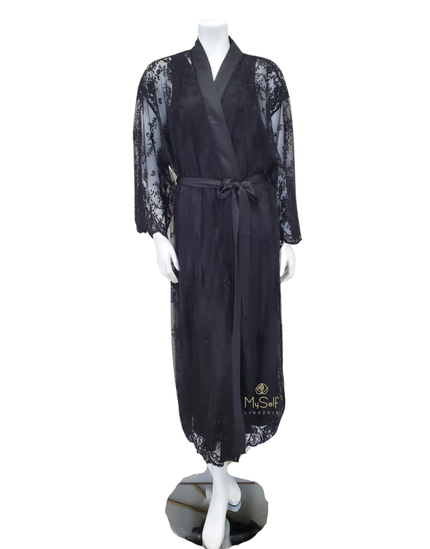 Rya Collection 220X Black Darling Embroidered Lace Robe Plus Sizes myselflingerie.com