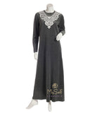 Nico Italy Grey Velour Nightgown with Embroidered Neckline