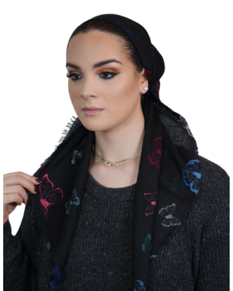 Tie Ur Knot Vibrant Printed Butterfly Black Pre-Tied Bandanna with Light Non Slip Grip myselflingerie.com