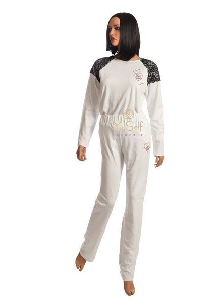 Pierre Balmingo Paris 30-2000B White Pajamas with Black Lace Design myselflingerie.com
