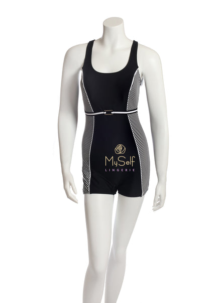 NBB 50935 Black and White Striped Boyshort Bottom Swimsuit myselflingerie.com