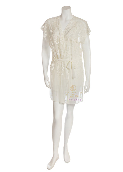 Flora Nikrooz Q80480 Ivory Evette Lace Flowers Robe MYELFLINGERIE.COM