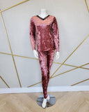 Jackie O'Loungewear VLVTPJS-PNK Pink Crushed Velvet Pajama Set myselflingerie.com