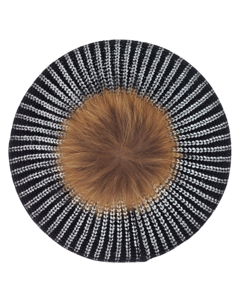 Revaz SSB23A/Q Black Silver Metallic Knit Snood with Pom Pom myselflingerie.com