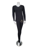 Jackie O'Loungewear PJ-MDLRB-BLK Black Ribbed V Neck Lace Modal Pajamas Set myselflingerie.com
