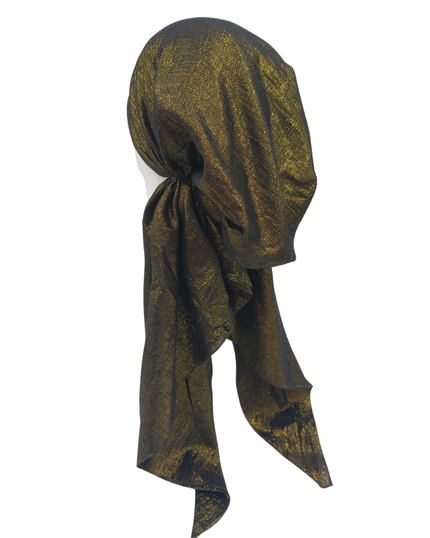 SG CS01-BG Black/Gold Metallic Cotton Pre-Tied Tichel myselflingerie.com