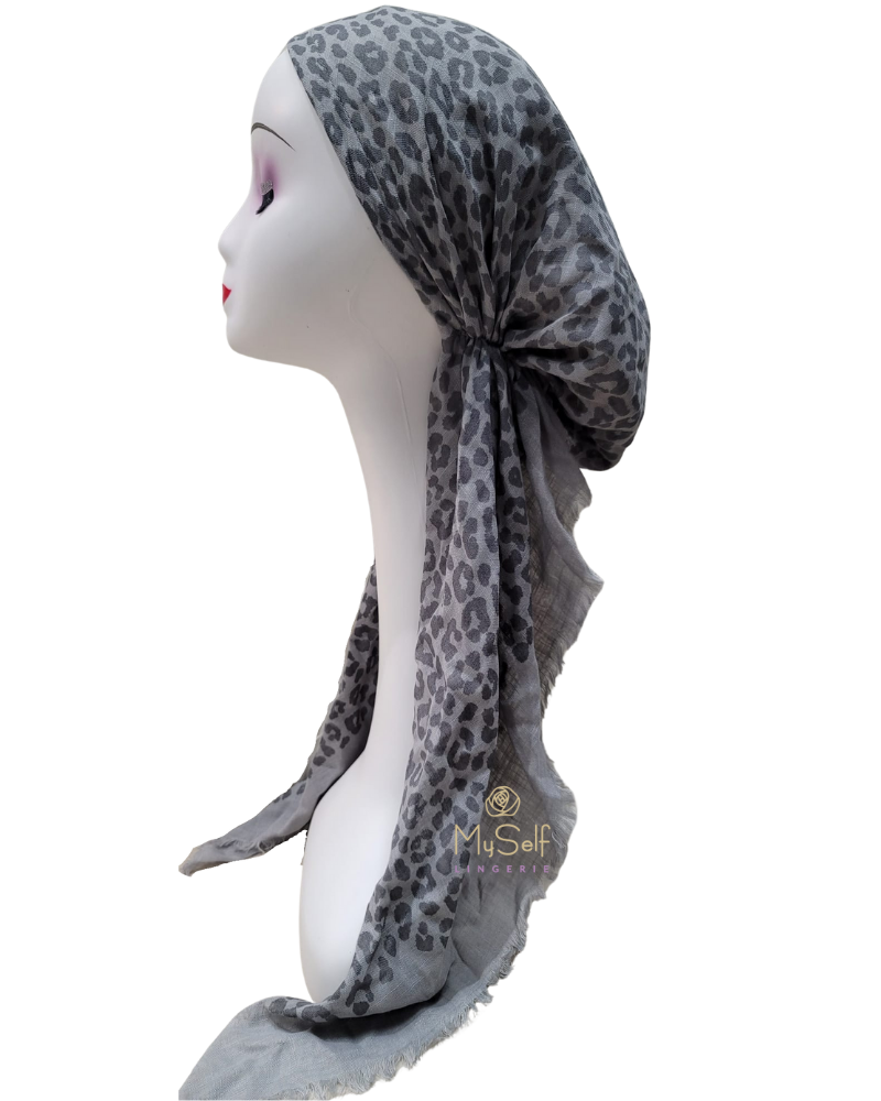 Lizi Headwear Grey Cheetah Print Pre-Tied Bandanna myselflingerie.com