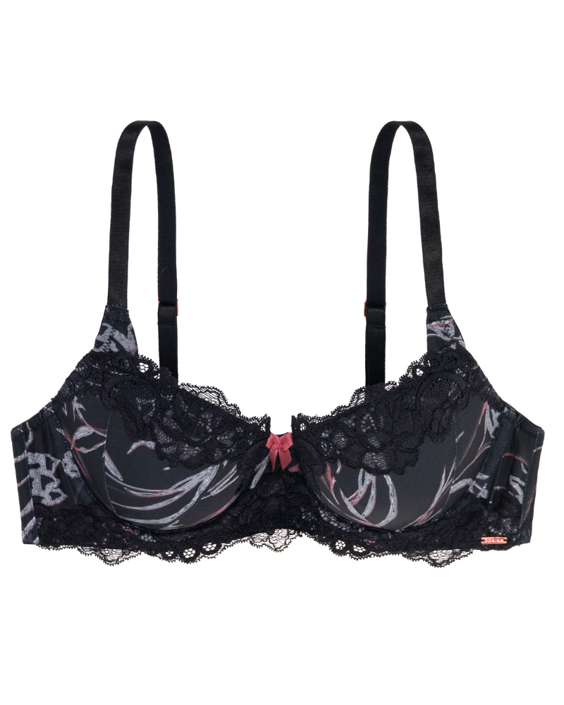 Dorina D000056 Black Floral Fantasy Push Up Underwire Bra myselflingerie.com