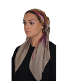 Tie Ur Knot Taupe Feather Splatter Pre-Tied Bandanna with Full Non Slip Grip