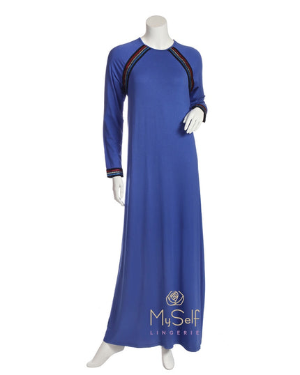 Pierre Balmingo Paris 05-4361-ALL Royal Blue Sparkle Trim Nightgown myselflingerie.com