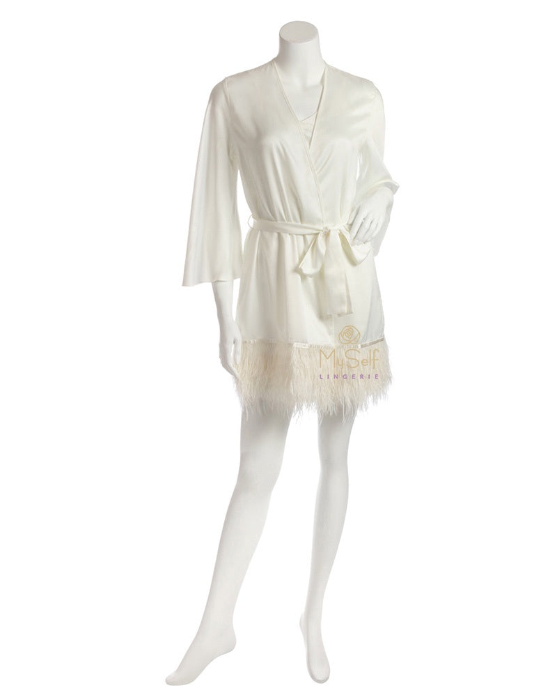 Rya Collection 394 Swan Feathers Satin Kimono Wrap myselflingerie.com