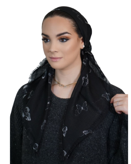 Tie Ur Knot Black/Gray Printed Butterfly Pre-Tied Bandanna with Full Non Slip Grip myselflingerie.com