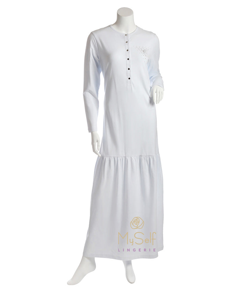 Nico Italy AAN822 Snap Front Skirted White Nightgown MYSELFLINGERIE.COM