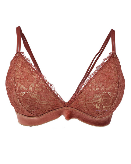 935204 Marsala Lace Encounter Velvet Trim Bralette MYSELFLINGERIE.COM