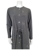 ADN910GRY Snap Front Studded Grey Cotton Morning Robe