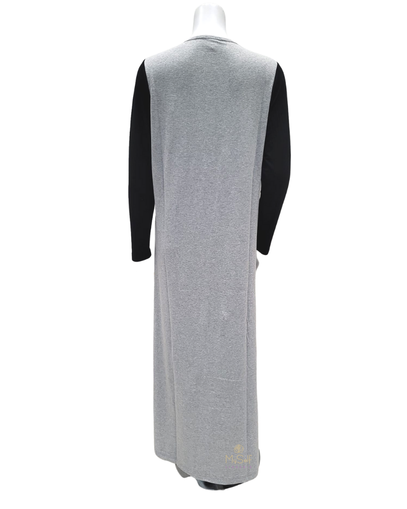 Nico Italy Grey/Black Snap Front Ribbed Cotton Nightgown