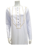 Nico Italy Gold Trim Snap Front White Cotton Nightgown