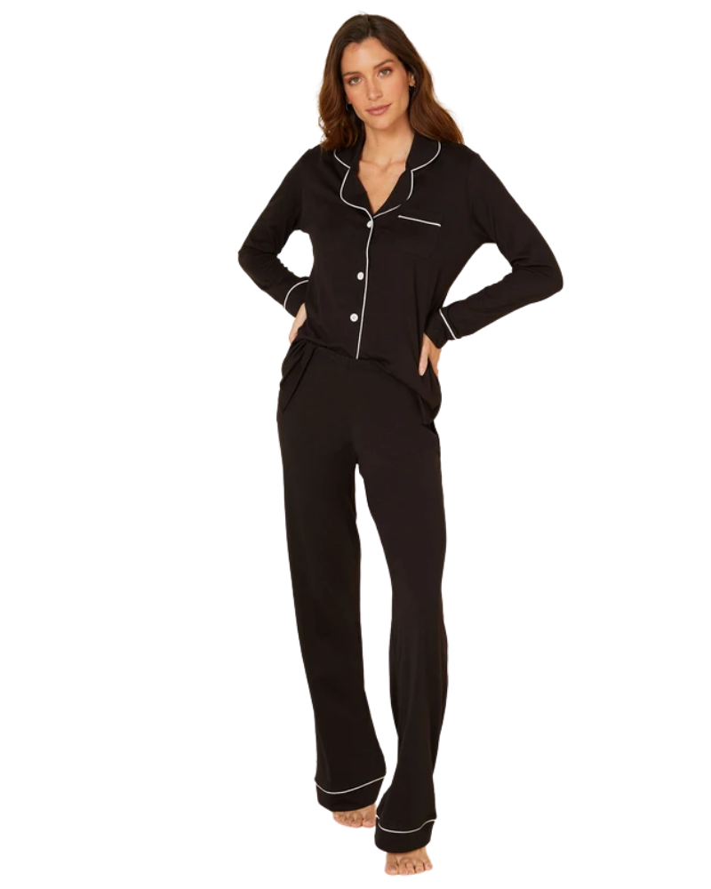 Cosabella Black/Ivory Bella Cotton Blend Pajamas Set