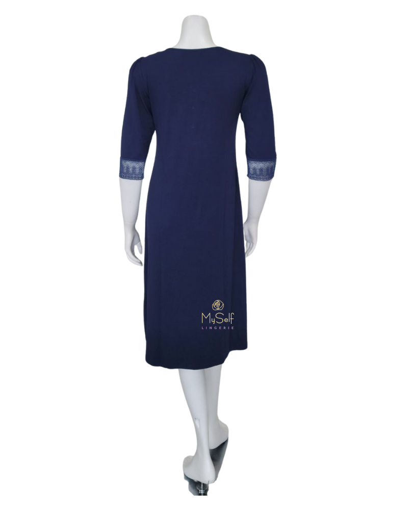 Vanilla Night and Day B49 Lace Button Down Antique Navy Modal Nightshirt myselflingerie.com