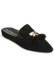 Jacques Levine Black Tea Genuine Suede Slippers with Tassels myselflingerie.com