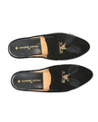 Jacques Levine Black Tea Genuine Suede Slippers with Tassels myselflingerie.com