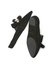 Jacques Levine Black Tea Genuine Suede Slippers with Tassels myselflingerie.com